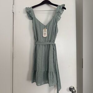 Love Riche Sage Green Ruffle Strap Midi Dress